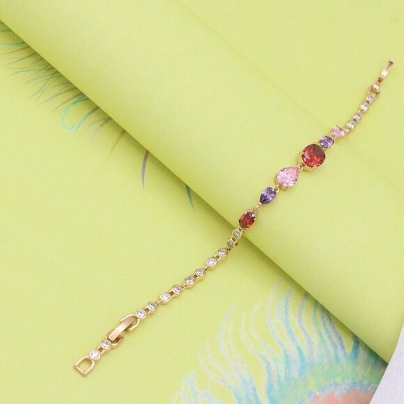 "Colorful Gemstone Rose Gold Bracelet with Sparkle Chain, XPBL0812 - Picture 6 of 12